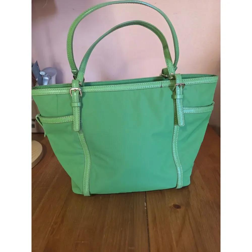 Kate Spade Apple Green Nylon And Leather Tote Bag Large Lots Of Storage